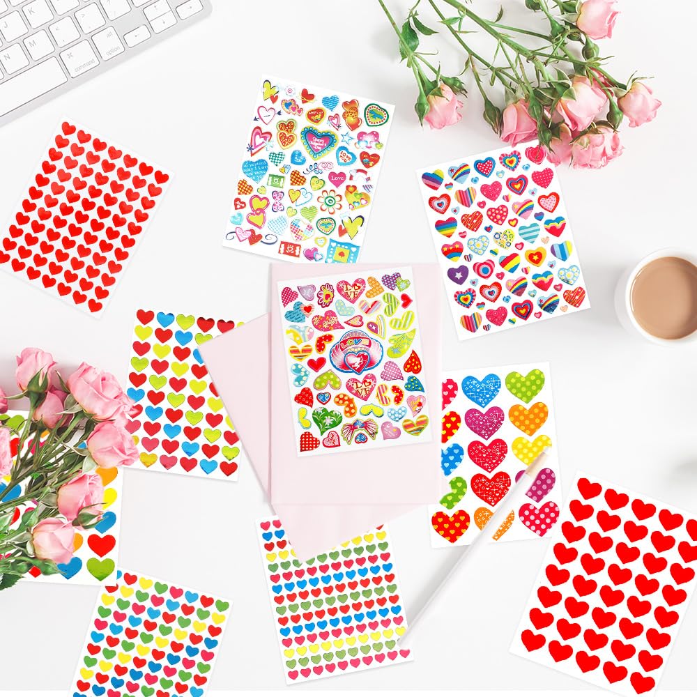 Heart Stickers, 3140 Pcs Small Heart Sticker Bulk, 50 Sheets Gilter Self Adhesive Love Sticker for Card Envelopes Gifts Craft Scrapbooking Wedding Mother's Day Valentines Day Party Decorations Favors