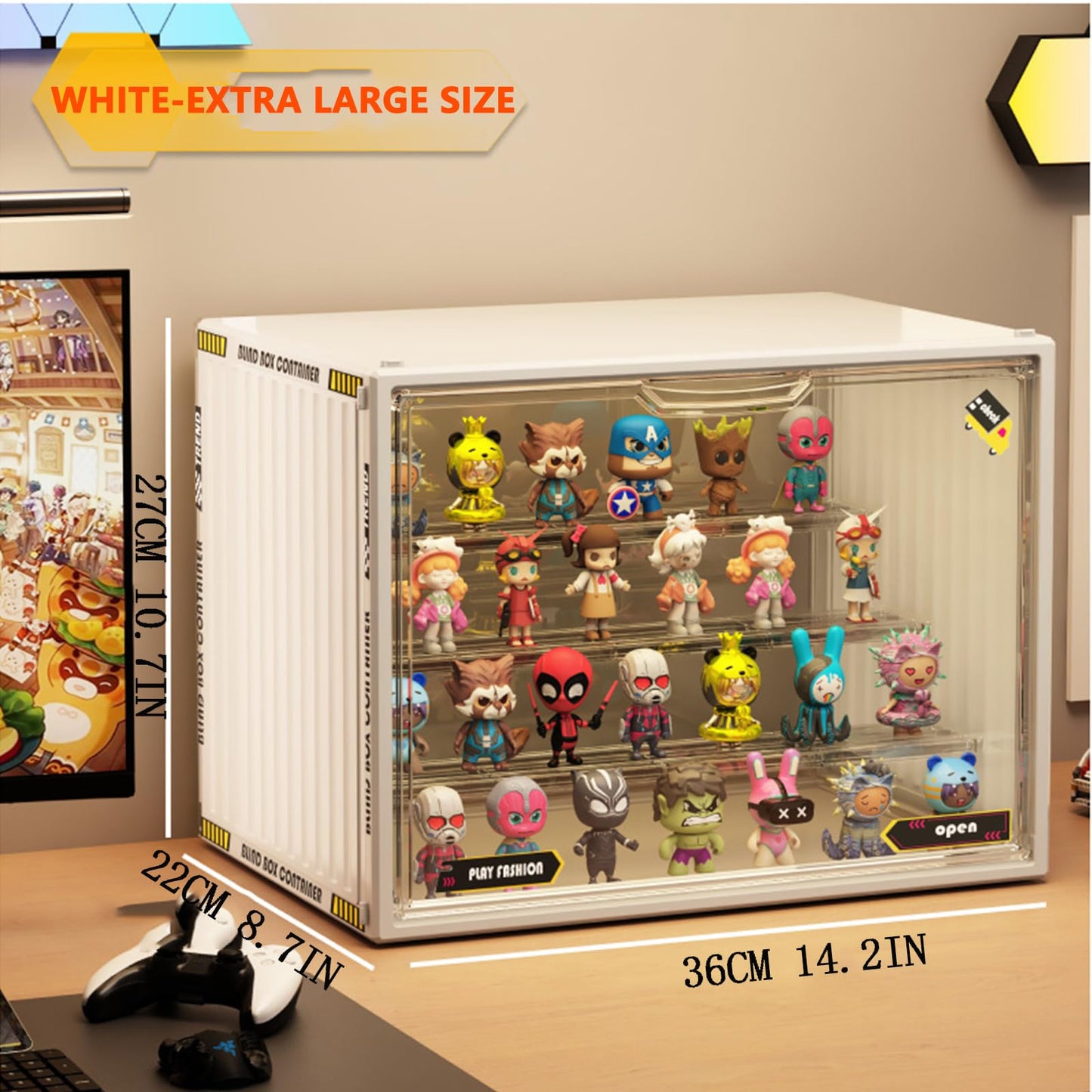 4-Tier Acrylic Display Case for Pop Mart & Blind Box Toys with Double Magnetic Door with Stackable，Dustproof Acrylic and Space-Saving Display Case ,Tool-Free Assembly (White, XL-2Pack-4Tier)
