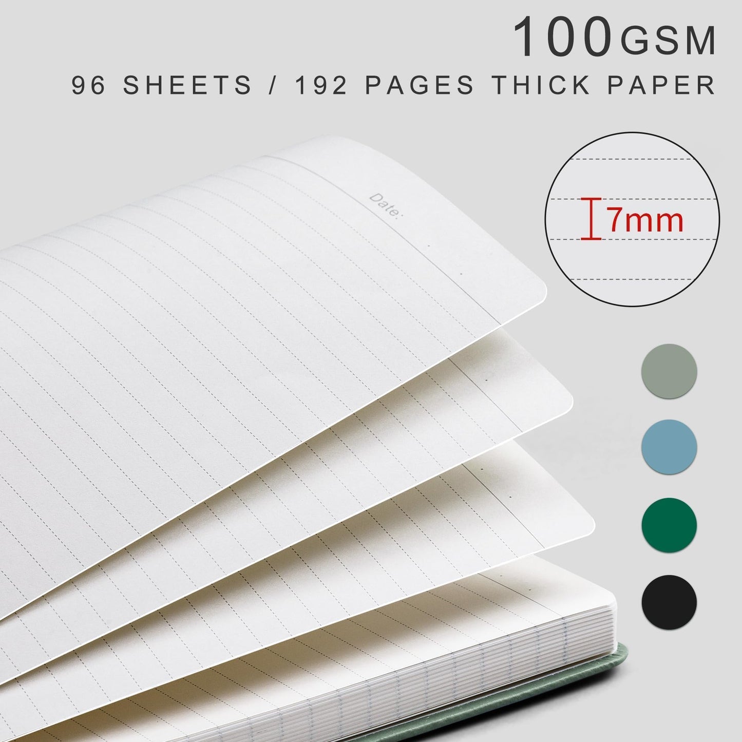 EMSHOI A4 College Ruled Notebook, Large 8.3" x 11.7", 192 Pages 100GSM Ink-Proof Faux Leather Hardcover Lay-Flat Lined Journal for Office School Work Writing, Green
