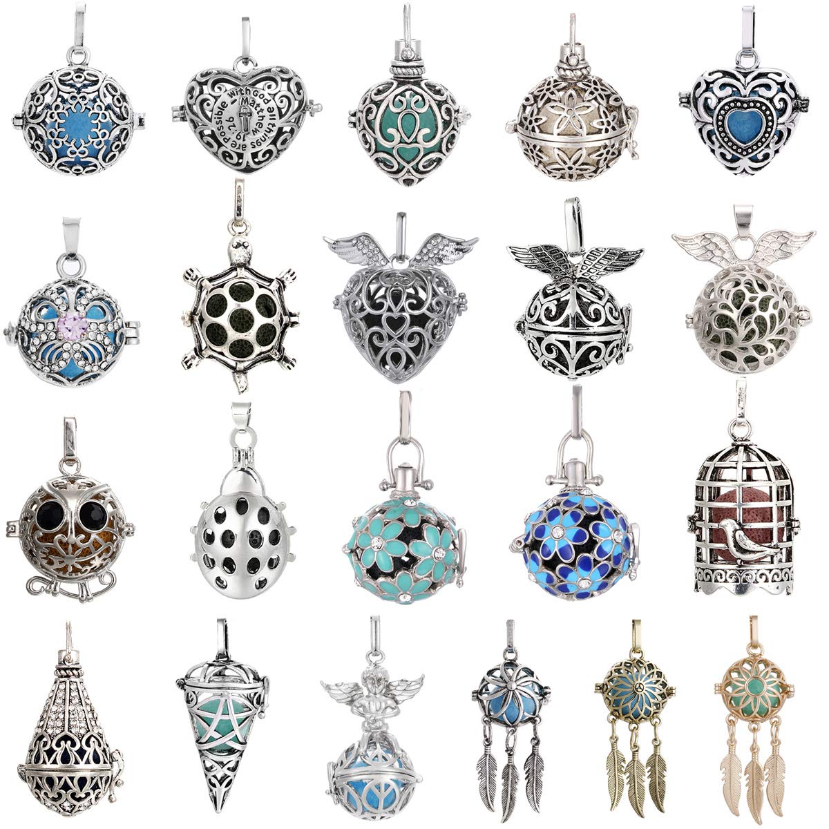 Vie jeune Mixed Filigree Cage Locket Pendants Set, Essential Oil Diffuser DIY Necklace Bracelet Jewelry Making Craft, Bulk Beads Aromatherapy Diffuse Charms Gifts for Women (Random 10pcs Diffusers)