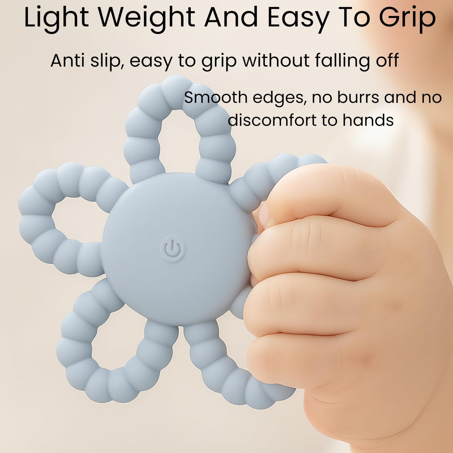 Vibrating Teether for Babies, Soft Silicone Baby Teething Toy with 3 Vibration Levels, USB C Rechargeable BPA Free Teether for Infant & Toddler, Sensory Chew Toy (Blue)