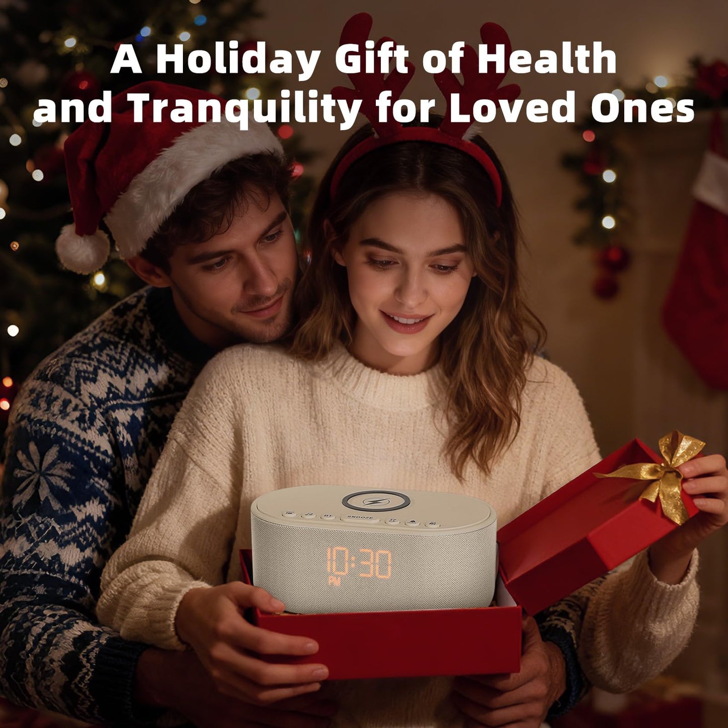 Sound Machine Alarm Clock for Bedrooms: Bluetooth 10W Stereo Sound Speaker with Wireless Charging - White Noise Machine for Sleeping with 21 Soothing Sounds - Putty