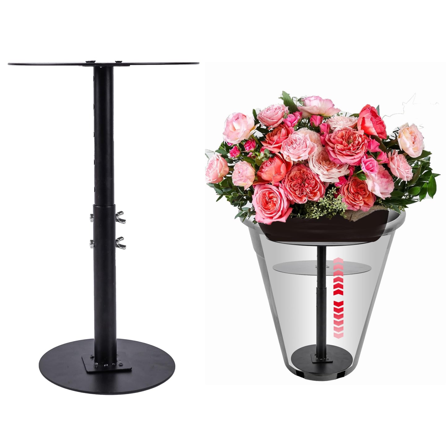ZSHIGANMA 4 Pack Plant Risers for Inside Pots, Adjustable Height 7-22" Metal Planter Lift Inserts Fillers Risers for Indoor Outdoor Large Tall Taper Planter Flower Pot (6" Base,8",10" Top,Black)