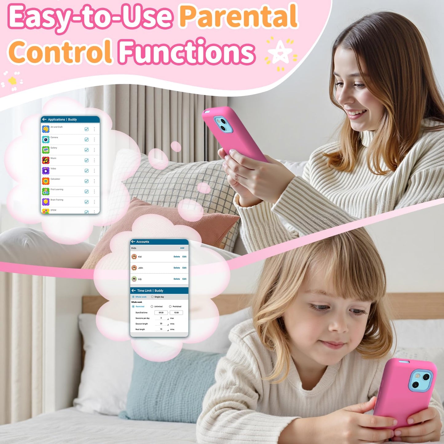 MOMILLA Kids Smart Phone with Dual Camera, 3.97" Touchscreen, 200+ Educational Games, Learning Toys with Parental Control for Ages 3-12, No SIM Birthday Gifts