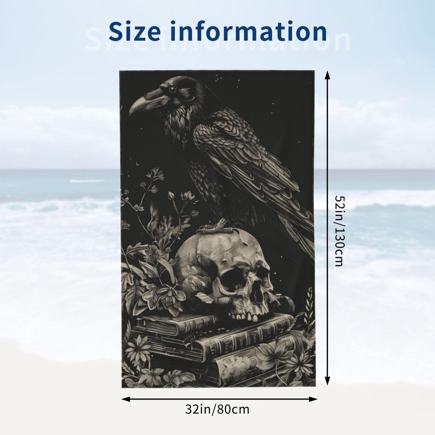 PXLNJHO Gothic Raven Skull Beach Towel, Soft Lightweight Microfiber Quick Dry Bath Towels Gifts for Bathroom, Pool, Travel, Swimming Decor 31"x51"