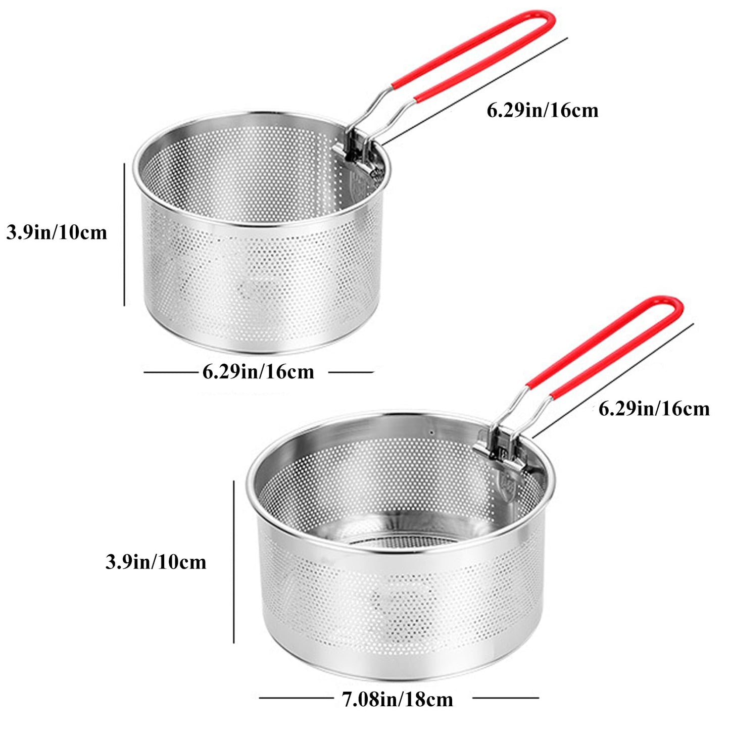 Pasta Strainer Set of 2, Stainless Steel Noodle strainer with Removable Handle Metal Pasta Strainer Basket Deep Fryer Basket, Kitchen Colander for Washing Draining Deep-frying Boiling Steaming