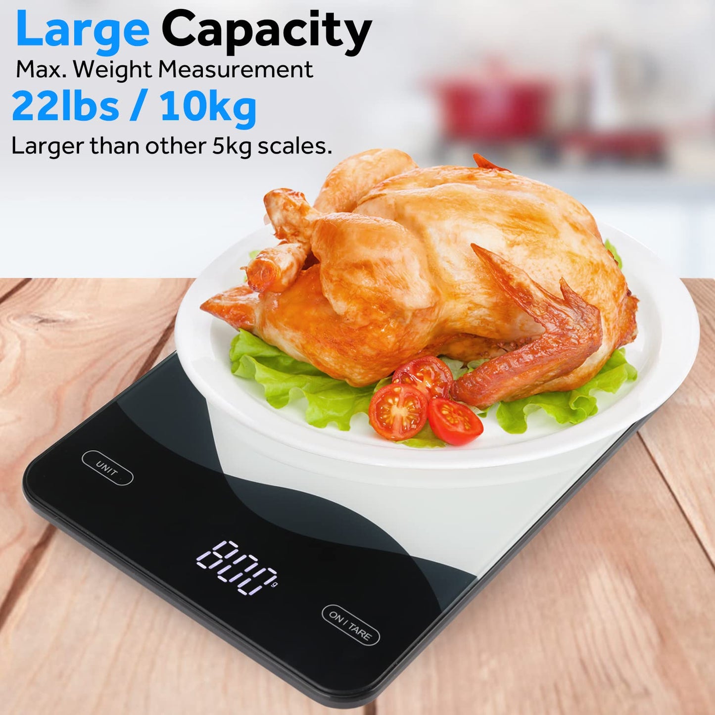 AIMILAR Digital Kitchen Scale 22lb/10kg USB-C Rechargeable, Tempered Glass Top Easy Clean, LED Touch Screen No Buttons, Auto Shut Off