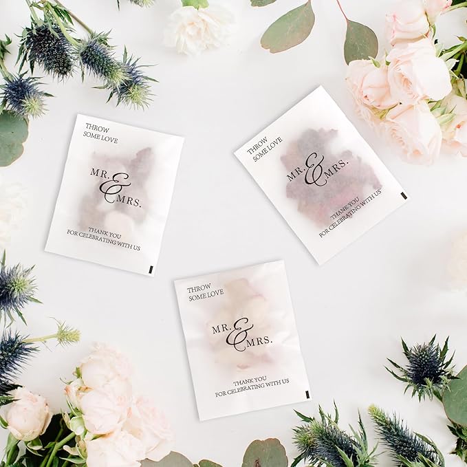 50 Pcs Wedding Confetti Bags Throw Some Love Petal Toss Packets Glassine Flower Petal Packets for Wedding Send Off, Exit, Tosses