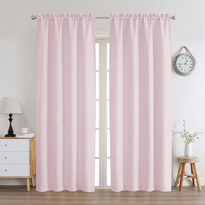 Chyhomenyc Blush Pink Curtains 72 Inch Length 2 Panels Set, Faux Linen Textured Semi Sheer Light Filtering Soft Airy Privacy Farmhouse Curtain Drapes for Living Room Bedroom, 40 Wx72 L Inches