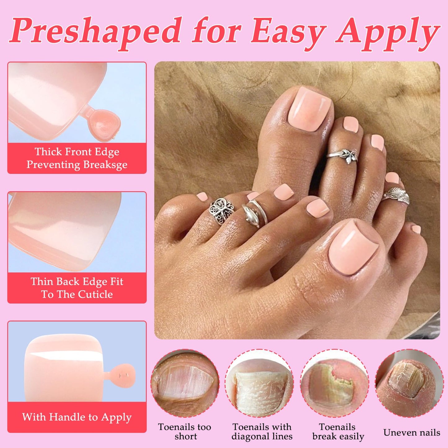 Lifextol 120PC Pink Press on Toenails for Women Fake Toe nail Press ons Acrylic Toe Press on Nails Set, Pink Press on Toe Nails Press on Fake Toenails Press ons Acrylic Toe Nail Tips Kit & Glue Tabs