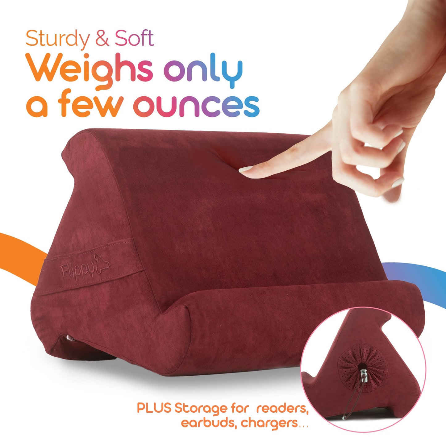 Flippy Original Tablet Pillow Stand & iPad Holder, Gift for Book Lovers & Readers, Multi-Angle Stand with Storage for Lap, Desk & Bed, Compatible with Kindle, Fire, iPad & Samsung, Nebbiolo