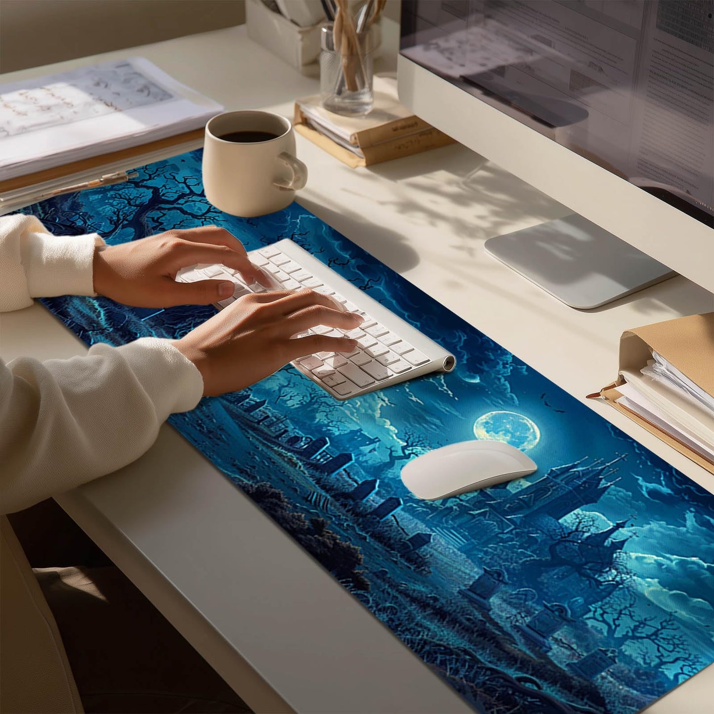 HOMETITUTE Large Mouse Pad 31.5x11.8 Inch Gaming Mousepad Moonlit Graveyard Night Art Non-Slip Keyboard Desktop Protector Mat XL Mouse Pad for Home Office Laptop Wireless Mice Accessories