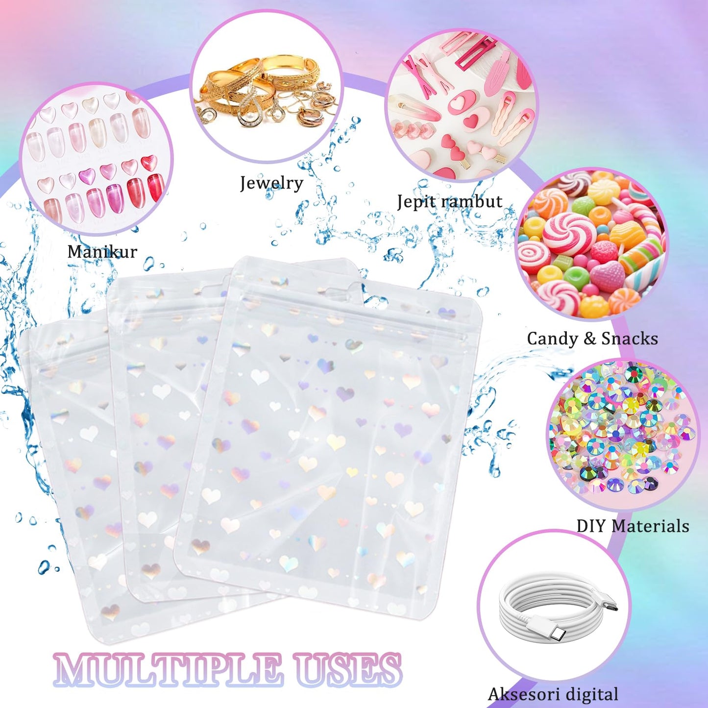 ESUOHYM 50 PCS Nails Packaging Bags with Nail Stand for Fake Nail, Holographic Press On Nail Storage Container Nail Art Kit for Diy Design,Nail Cardboards with 2 Double-sided Tape Salon Home White