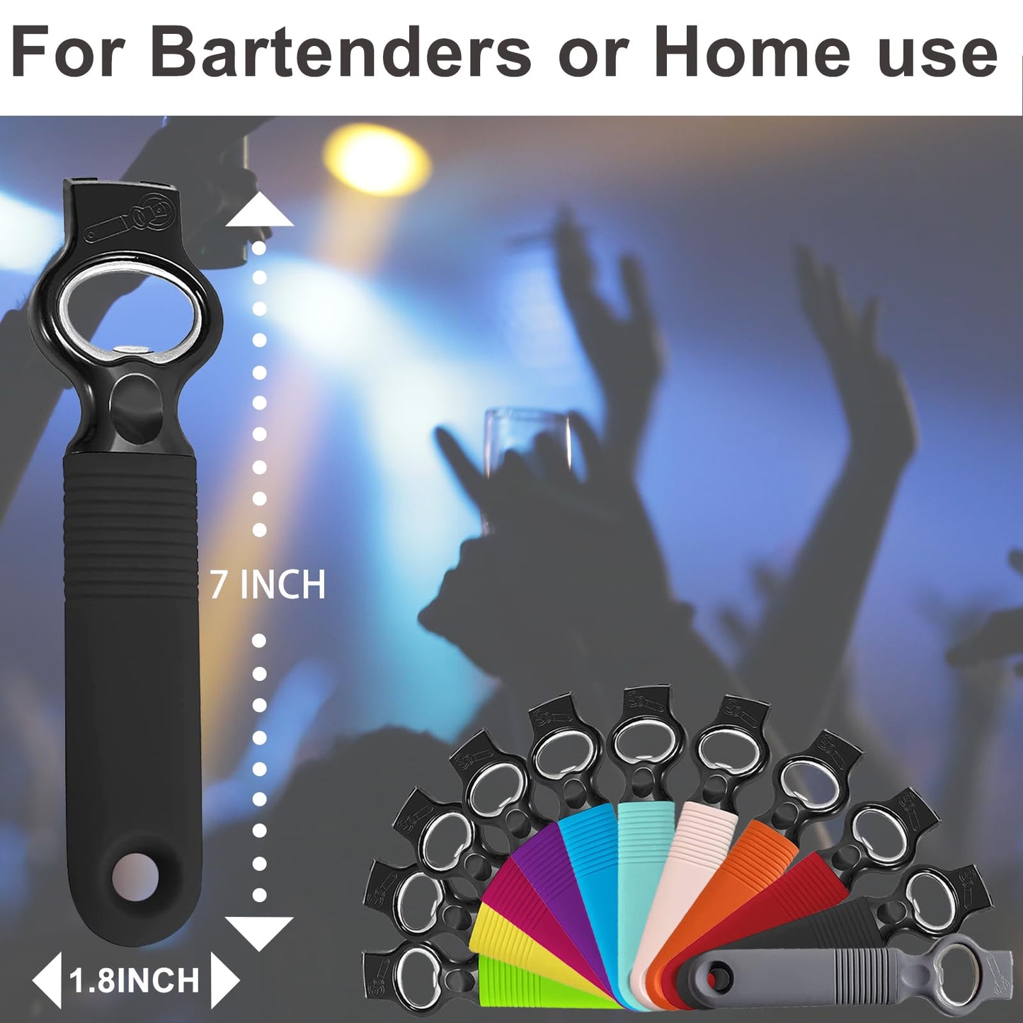 DUNLAGUE 2-Pack Soda Can Opener and Beer Bottle Opener Bartender with Good Grip Silicone Handle, Pop Top Can Tab Opener for Long Nails, Bottle Opener for Arthritic Hand and Seniors, Black
