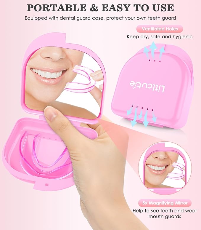 Mouth Guard for Grinding Teeth at Night, Mouth Guard for Sleeping, Mouthguards for Grinding of Teeth, Night Guards for Teeth Grinding, with 2 x 5X Mirror Case (4 Pack/2 Size)