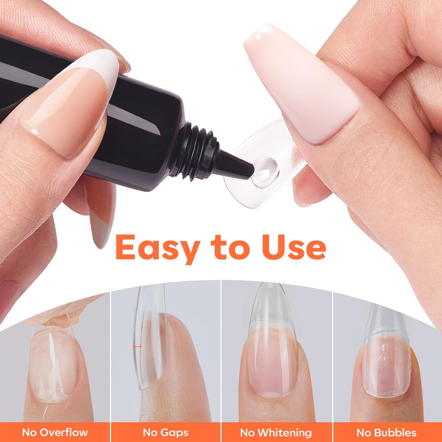 modelones X Nail Gel Kit Square, 15Sizes False Nail Tips Instant Apex Solid Glue & Mini LED Light, Medium Square Pre-Building Thick Acrylic Press on Tips U/V Lamp Extension Kit Women Gift 240Pcs