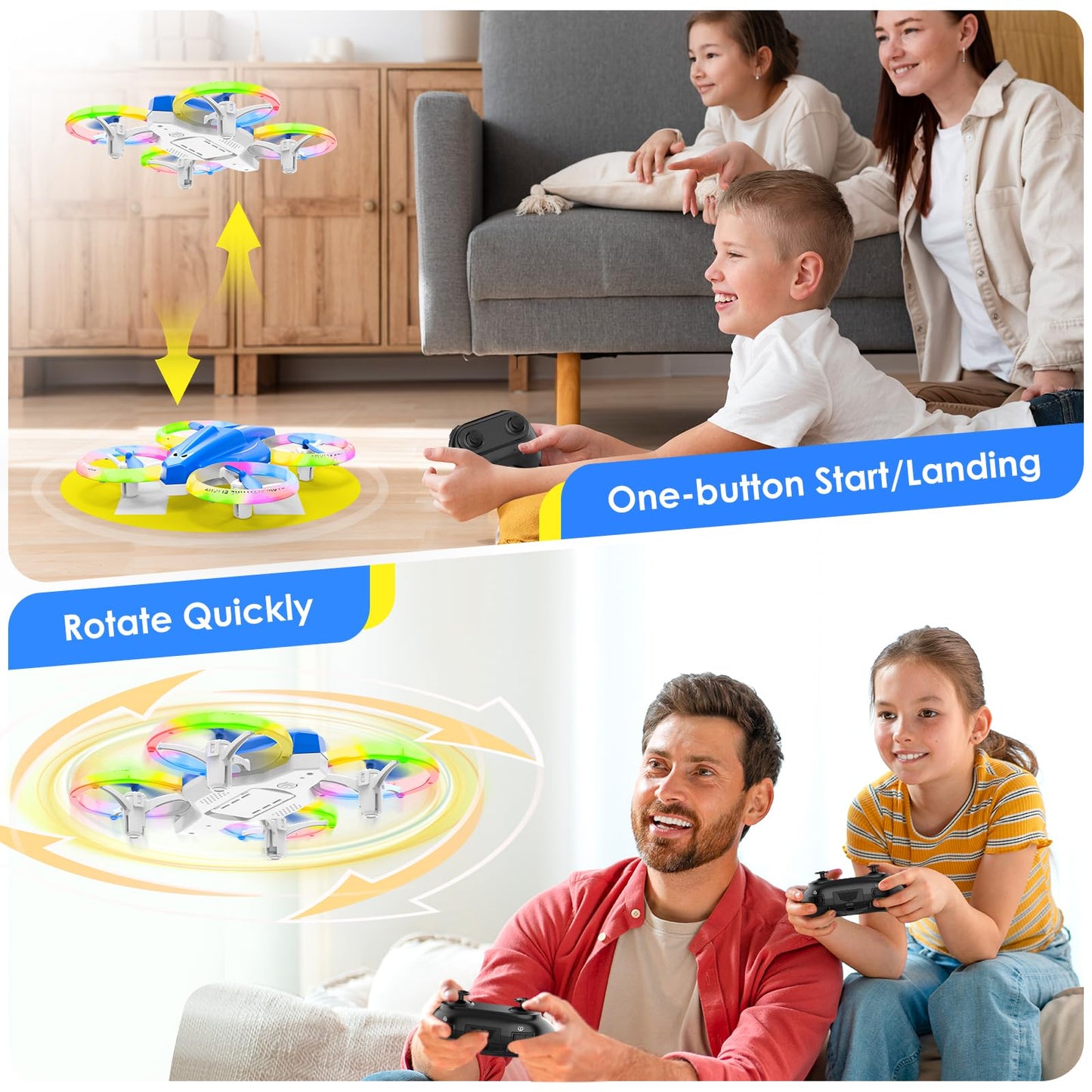 Drone for Kids with LED Light | Lisoco Indoor RC Drone with 360 Flip | 2 Batteries | Easy to Fly Mini Drone for Boys Girls Beginners | Flying Toy Gift (Dark Blue)