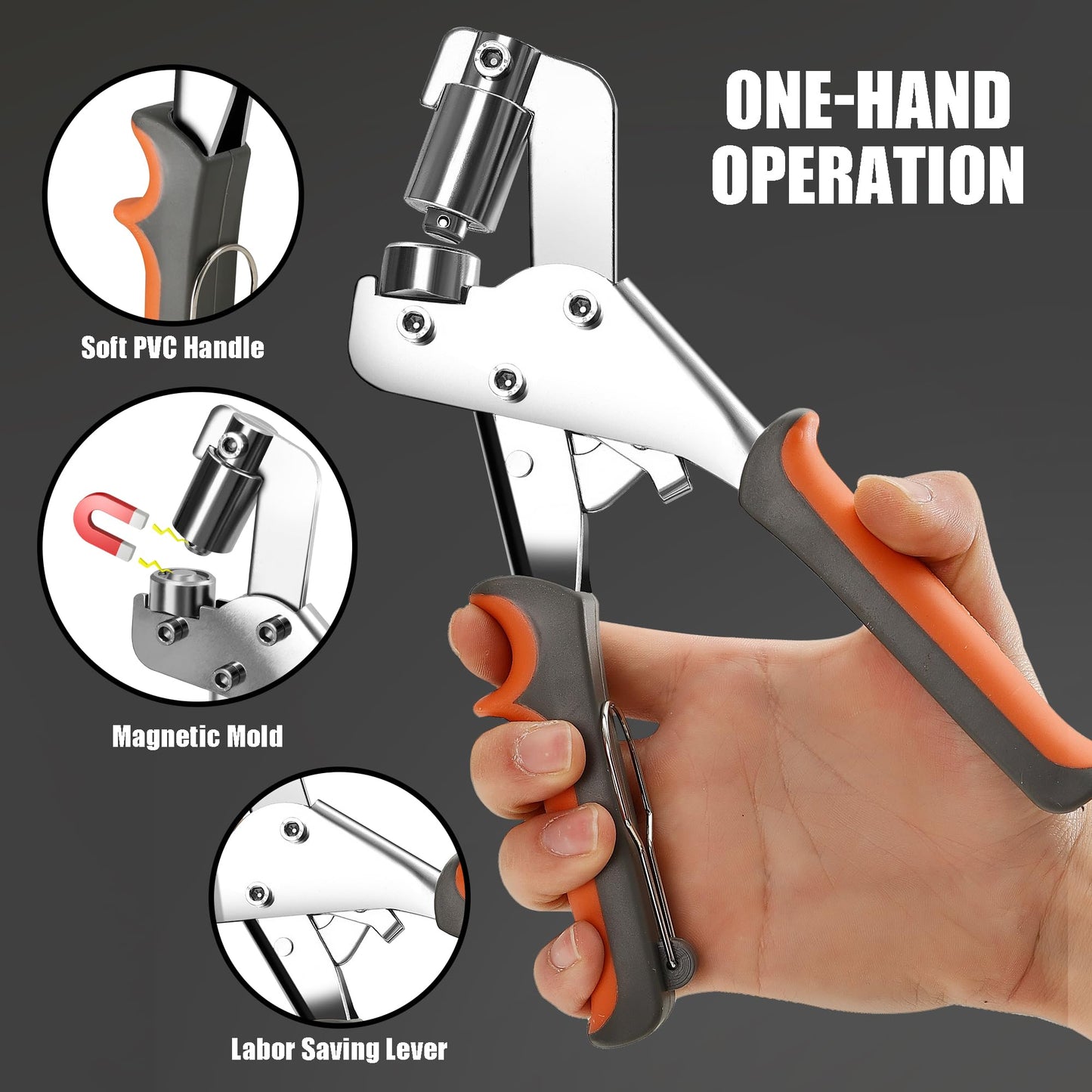 KYACHITOS Grommet Tool Kit, Handheld Grommet Pliers with 600PCS 3/8 Inch Grommets, Heavy Duty Grommet Kit, Eyelet Pliers Kit for DIY Banner Tarp Leather Repair and Installation