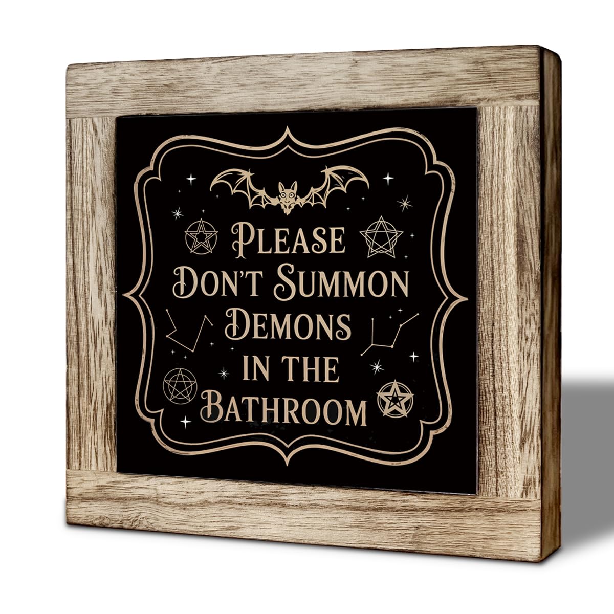Halloween Gothic Bathroom Decor Please Don't Summon Demons In The Bathroom Wooden Sign Restroom Shelf Home Decoration 5.9x5.9 Inch