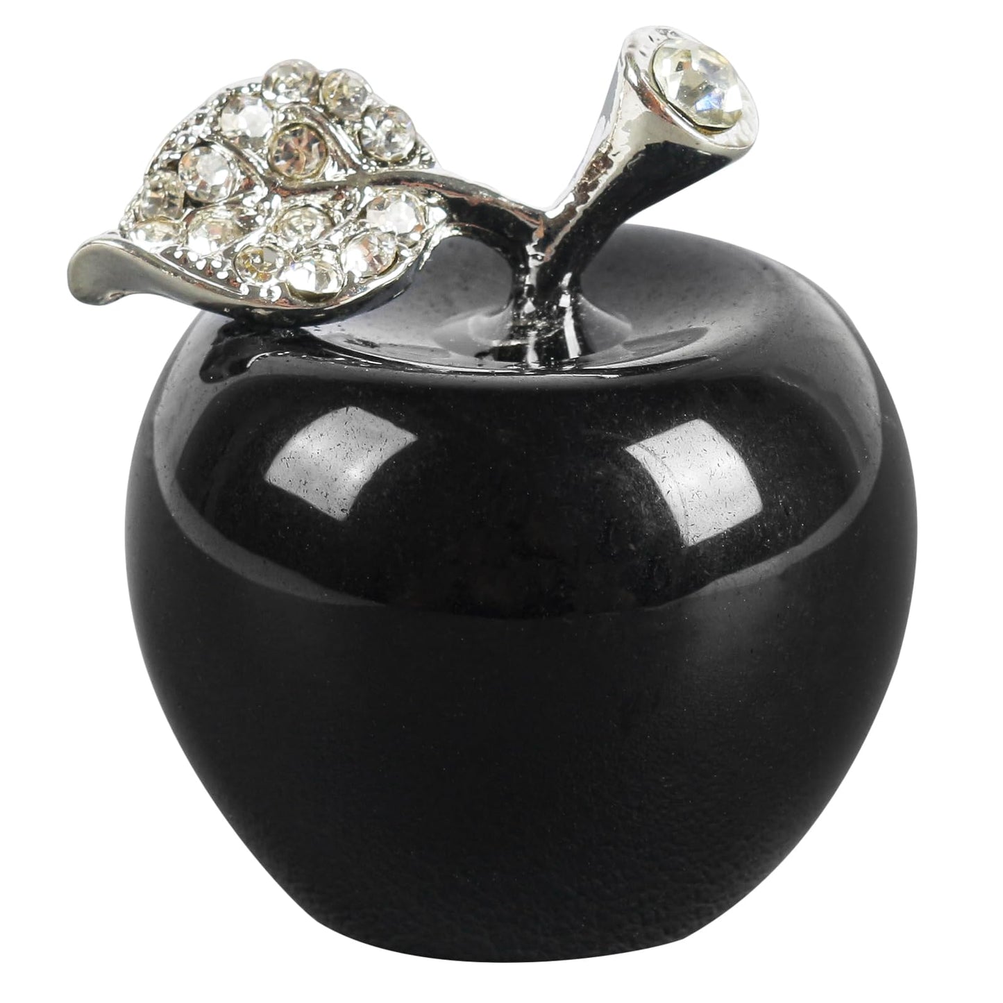 Casaper Black Obsidian Apple Figurine Pocket Stone Fruit Sculpture Healing Crystal Statue Home Decoration 1.3" Tall