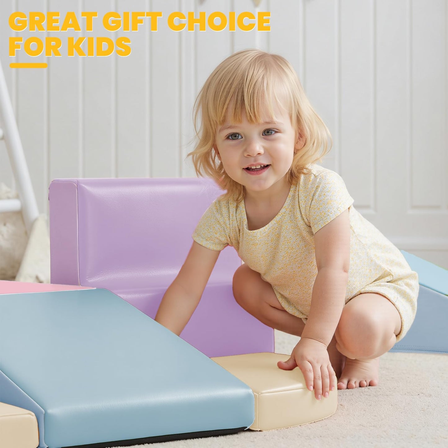 Hoohtoot Foam Climbing Blocks for Toddlers: 6-Piece Soft PU Leather Set - Indoor Climbing and Crawling Toys - Baby Play Gym - Kids Learning Play Structure for Preschool