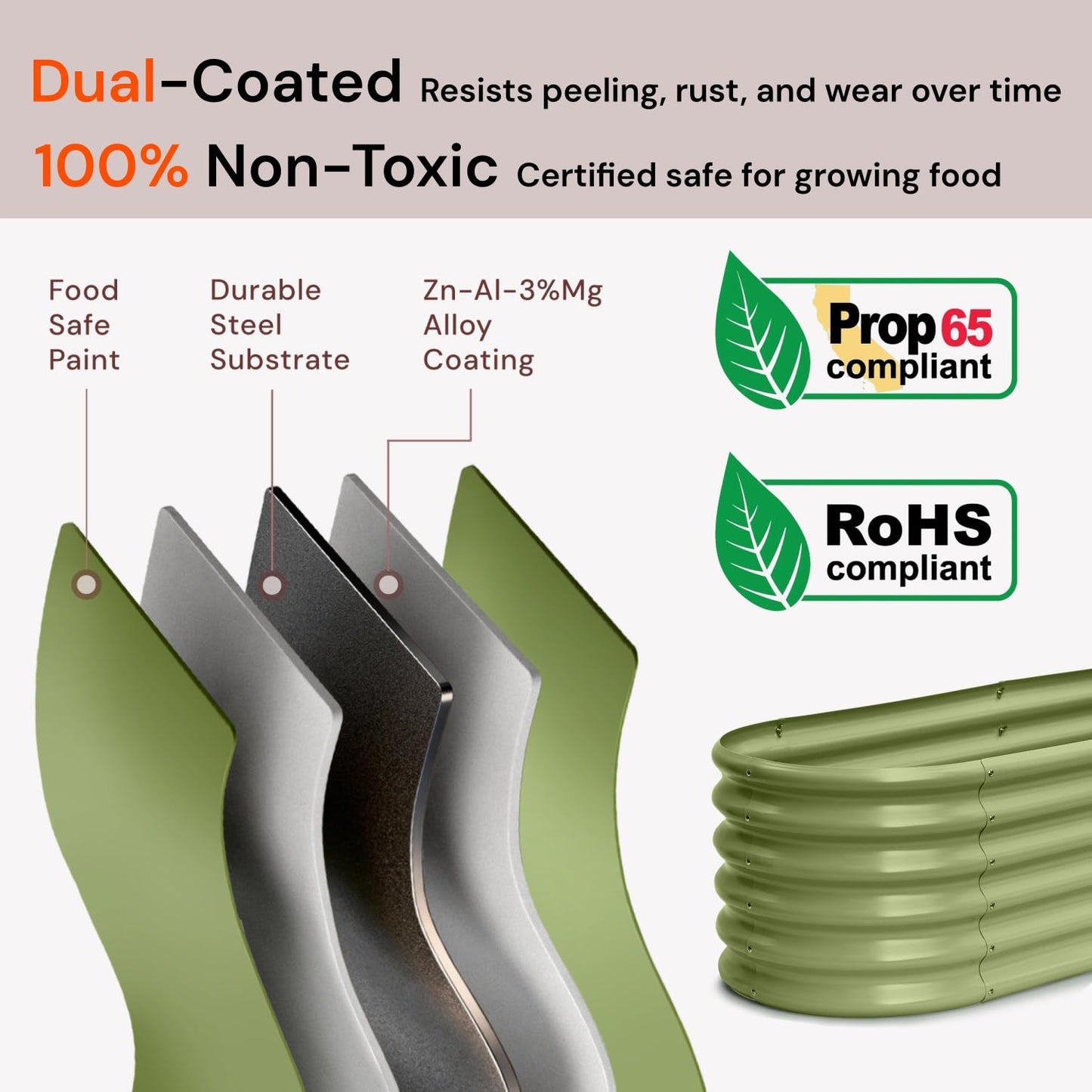 Annoell Galvanized Raised Garden Bed 10x2x1 ft, 12" Tall Metal Planter Box for Outdoor Plants Vegetable Herb, Modular Raised Flower Bed with Rust Resistant Coating Long Planter - Moss Green