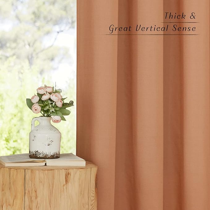 NICETOWN Burnt Orange Linen Kitchen Curtains 36 inch Length, Decorative Thick Flax Small Window Treatments Privacy Assured with Light Filtering for Bedroom/Bathroom, W55 x L36, 2 Panels
