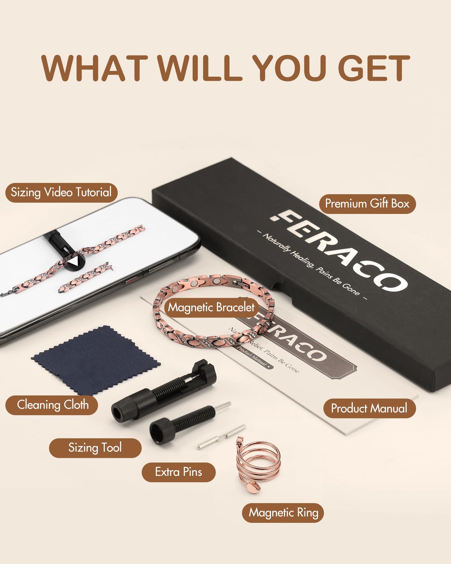 Feraco Pure Copper Bracelets & Rings for Women, Ultra Strength Magnetic Bracelet with 3500 Gauss Magnets & Sparkling Cubic Zirconia, Adjustable, Infinite Symbol