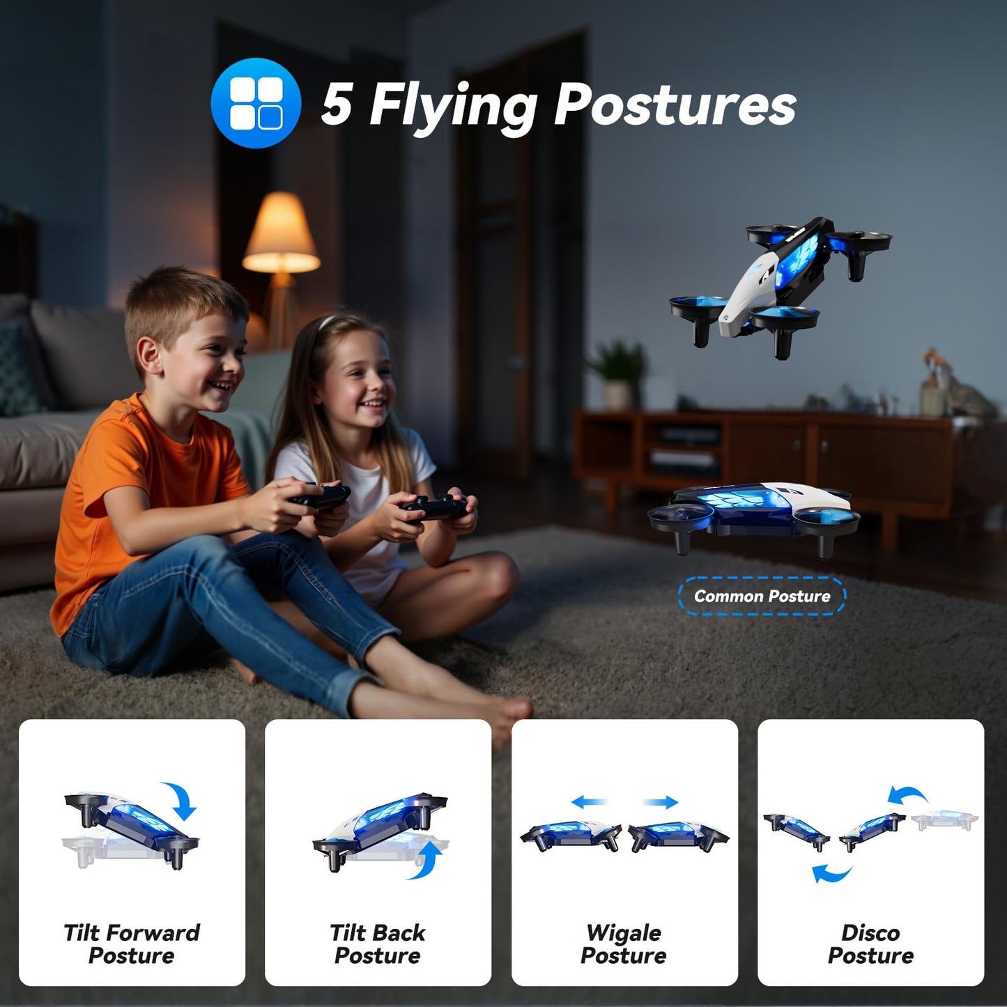2-in-1 Drones for Kids 8-12 with 7+2 Light Modes,5 Flying Postures,Mini Drone for Age 14 Boys Small Micro Indoor Nano RC Remote Control Quadcopter with Land Mode,Auto rotation,Circle Fly,Altitude Hold