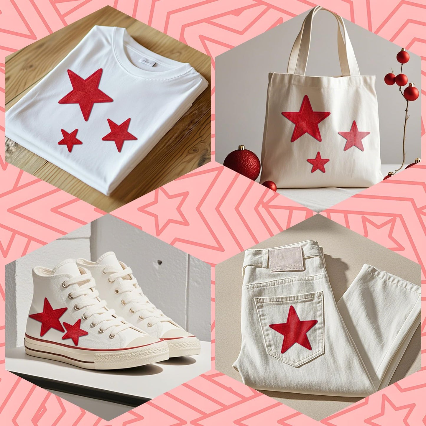 RF-patch 24PCS Star Patches Iron on, Red Star Iron on Patches for Clothes, Dress, Hat, Socks, Jeans, Machine Washable