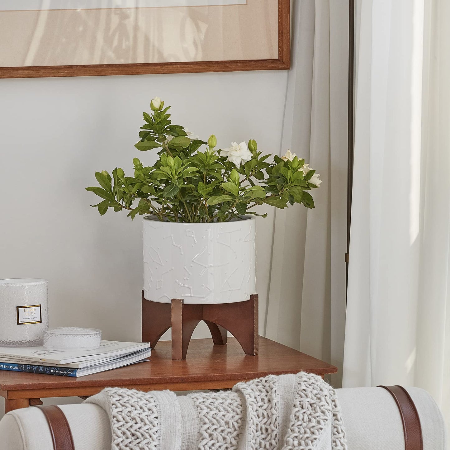 LA JOLIE MUSE Plant-Pots Flower Pots, 8 Inch Plant Pot Ceramic Planter with Stand Planters for Indoor Plants