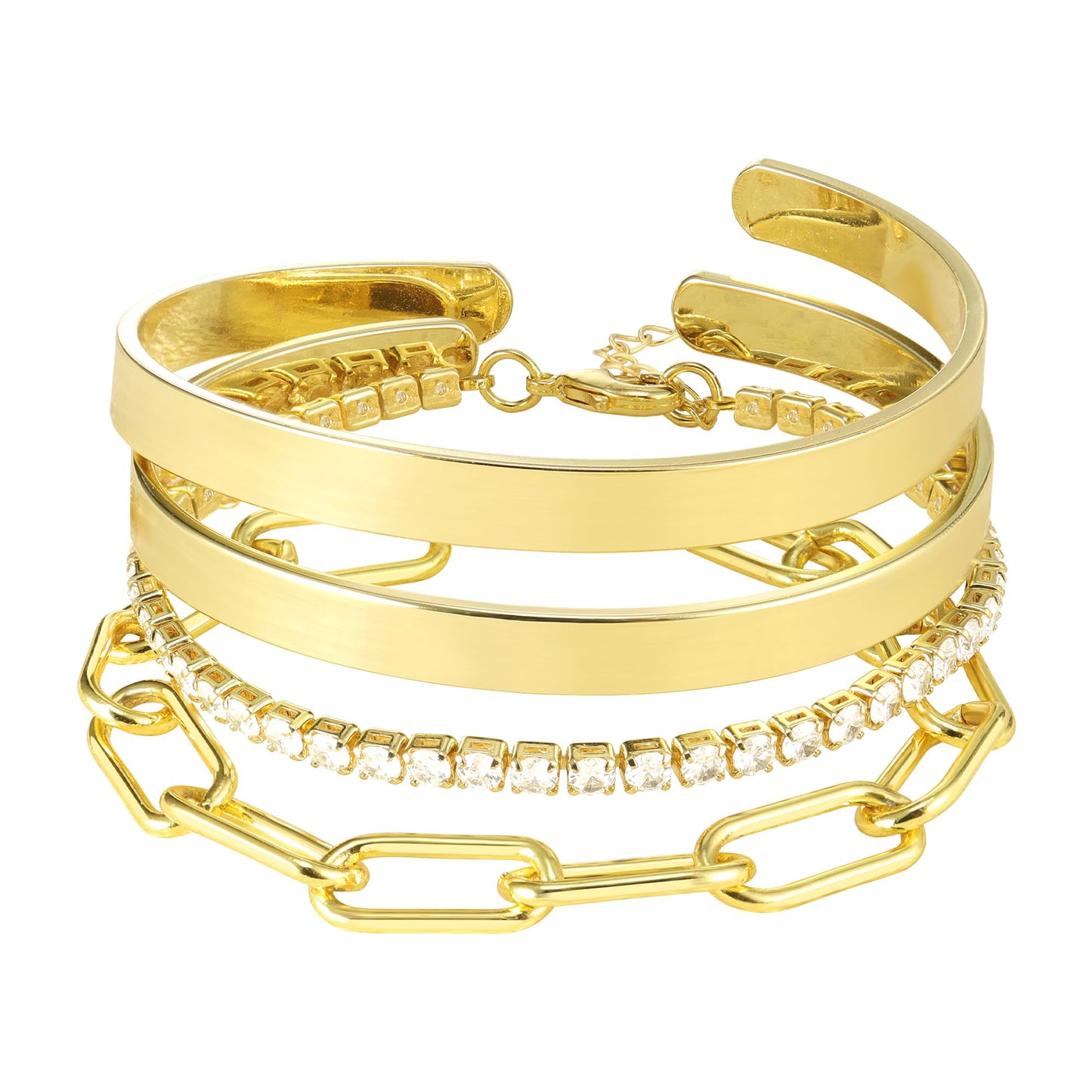 Reoxvo Gold Tennis Bracelets Stack for Women Double Dual Gold Bangle Cuff Bracelets for Women