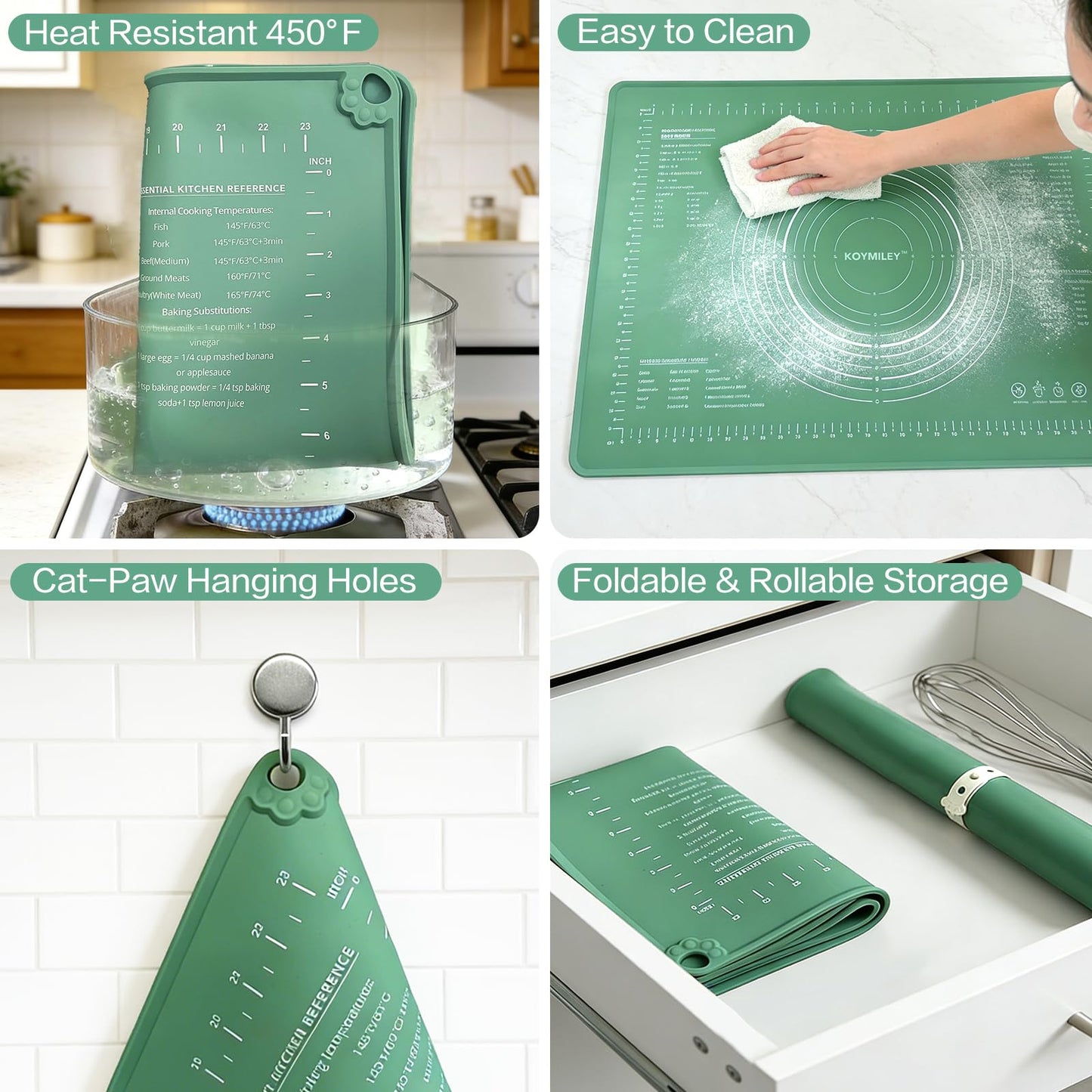 Extra Large Food Grade Platinum Silicone Pastry Mat 28 x 20, Non-Slip Non-Stick Baking Mat for Rolling Dough with 5mm Raised Edge, Measurements & Baking Guide for Bread, Pizza, Pie & Sourdough