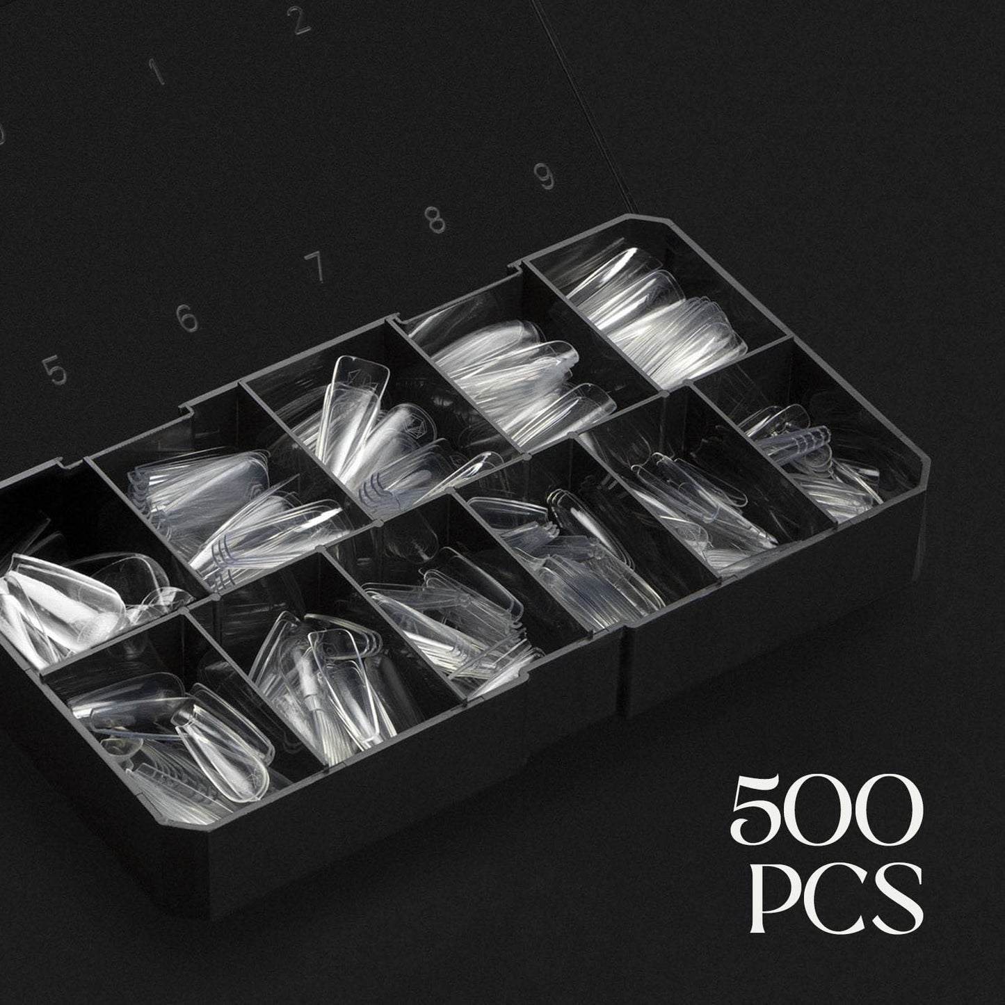 Aprés Gel-X® Natural Coffin Long Tip Box | 500pc Gel-X Tips, 11 Sizes 00-9, Premium Quality