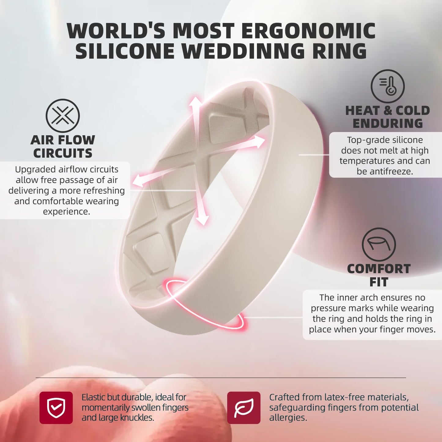 Egnaro Women's Engagement Rings, Silicone Inner Arc Ergonomic Breathable Design with half sizes, Rubber Wedding Band Rings，5.5mm Wide-2mm Thick