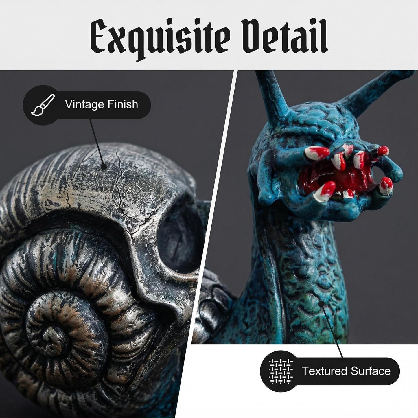 JaeyiTfu Halloween Snail Skull Resin Statue, Creepy Horror Snail Ornament with Skull Shell, Unique Home Decor for Halloween Party, Spooky Greenish - Blue Accent Piece