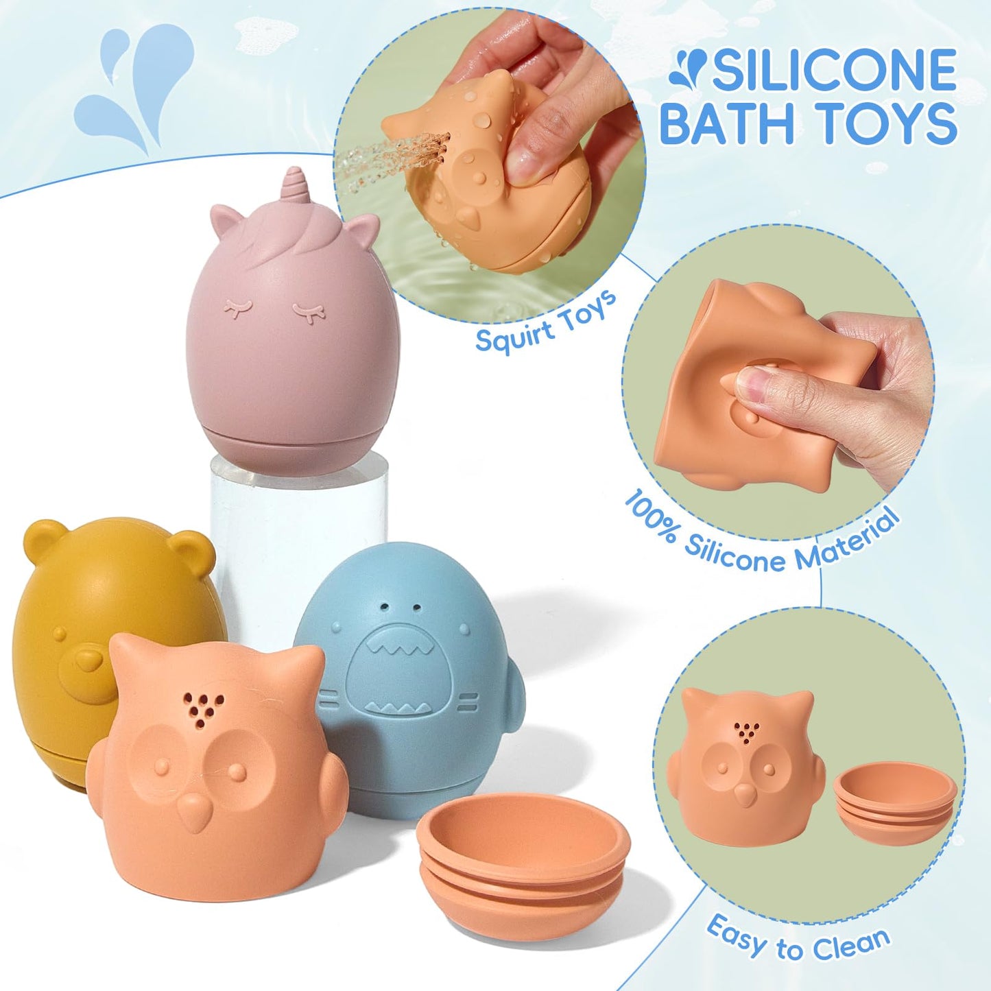 Baby Bath Toys 16 Pack Easy-Clean & Squeezable Silicone Bath Toys for Babies 6-12 Months Mold Free Bath Toys Toddlers 2-4 Bathtub Water Pool Toys