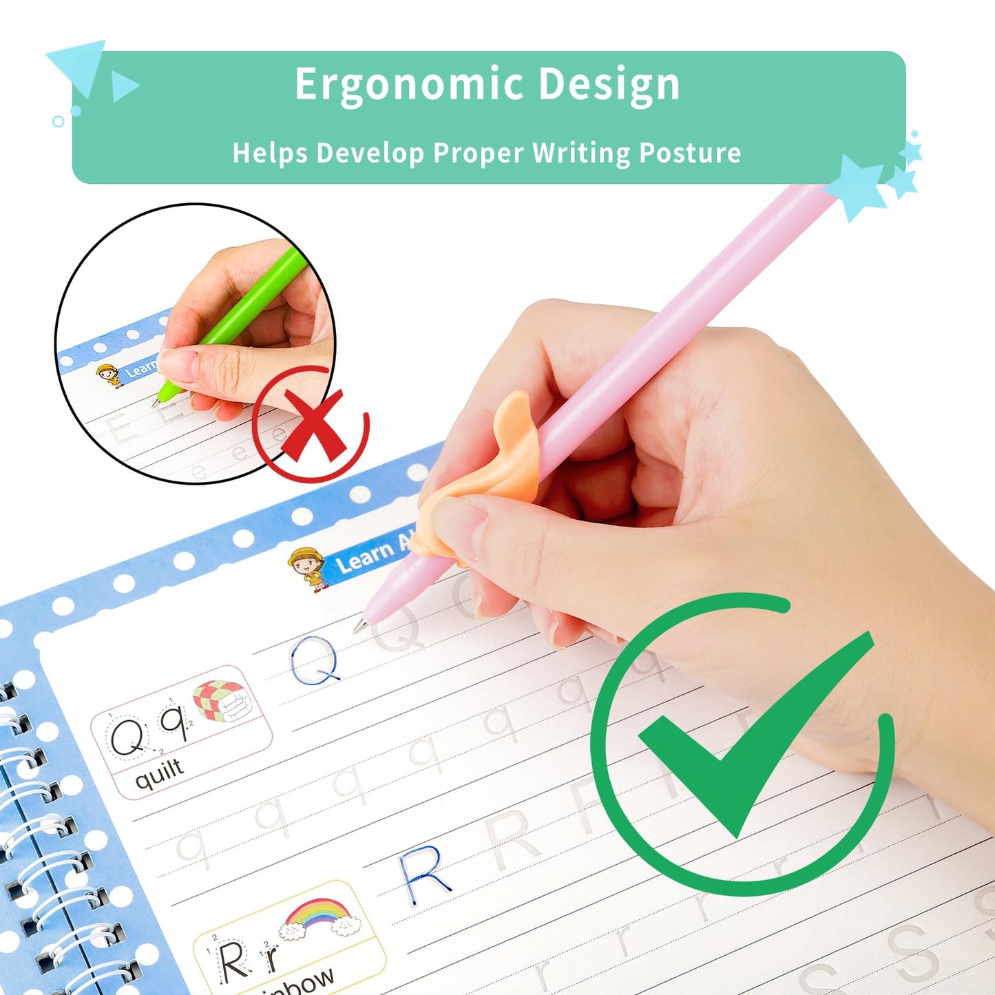 Premium Grooved Handwriting Practice Kit for Kids, Children's Magic Practice Copybook for Writing Practice, Groove Calligraphy Workbooks Tracing Books for Preschool, Homeschool (30 Refills)