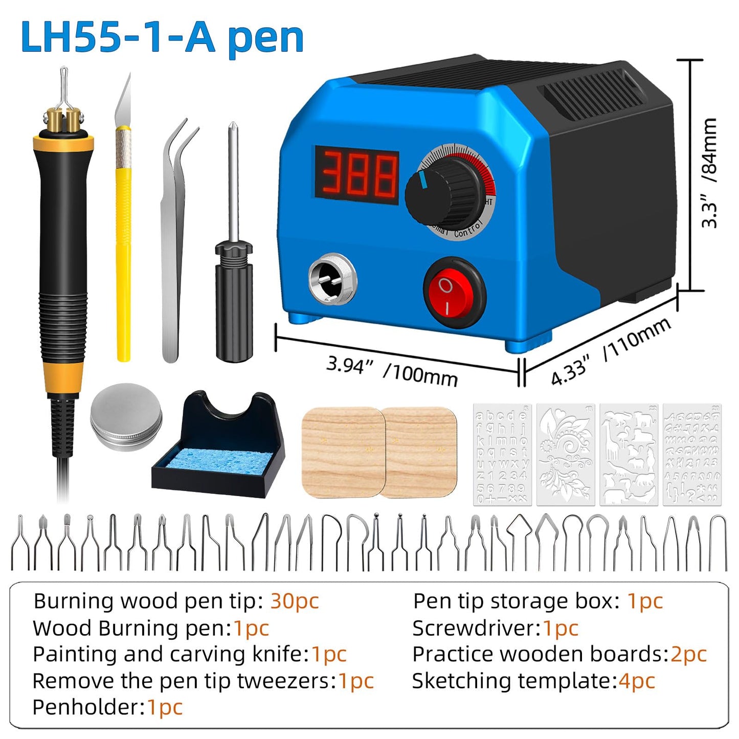 FIRElood LH55-1 wood burning kit,wood burning tool,digitally adjustable temperature wood burner kit,professional wood burner tool kit for adults beginners craft,pyrography pen (LH55-A pen)