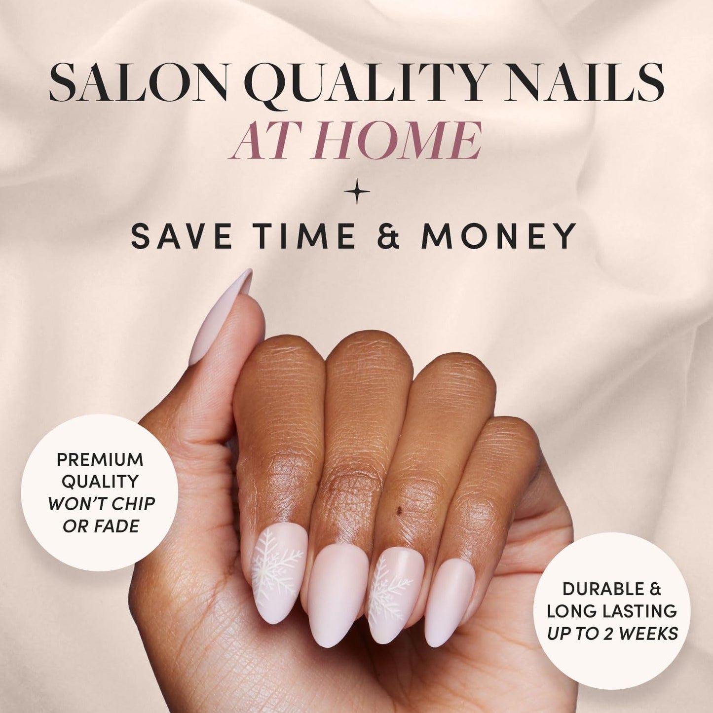 Glamnetic Press On Nails - Snowdrift | Opaque Gradient Ombre & Snowflake Graphic Short Almond Fake Nails in a Matte Finish, Salon Quality | 15 Sizes - 30 Nail Kit