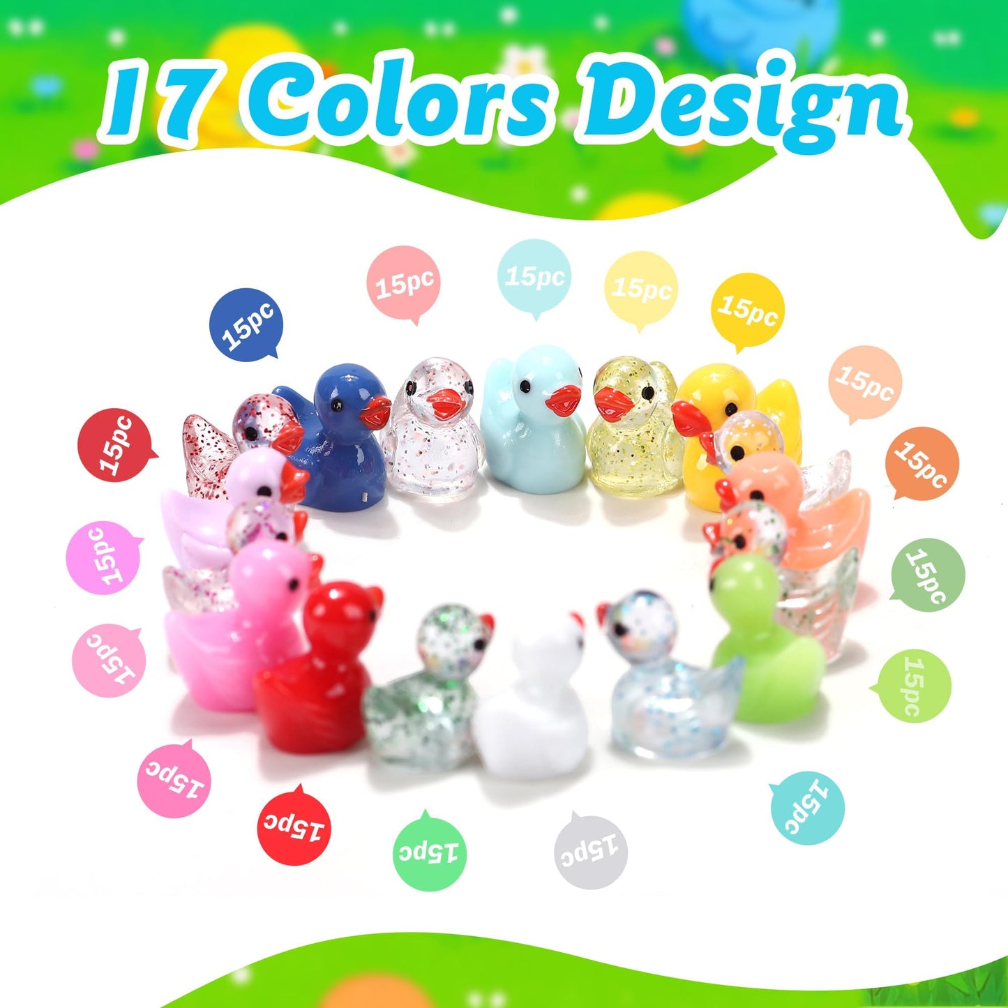 XHDMY 255 Pcs Mini Ducks Tiny Resin Ducks Glitter Little Animals Figurines Bulk for Micro Landscape Aquarium Ornaments Kit Dollhouse Decor Crafts Garden Accessories