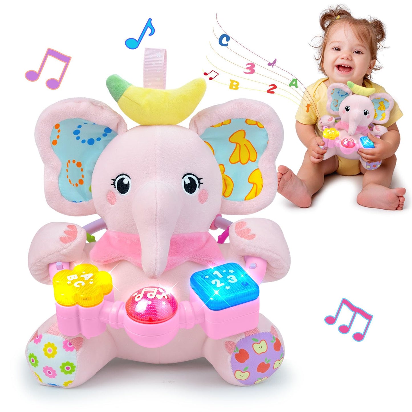 Holaxander Baby Gift Set for 0-12+ Months (1 * Baby Musical Plush Elephant Toys & 1*Ladybug Musical Light Toy)