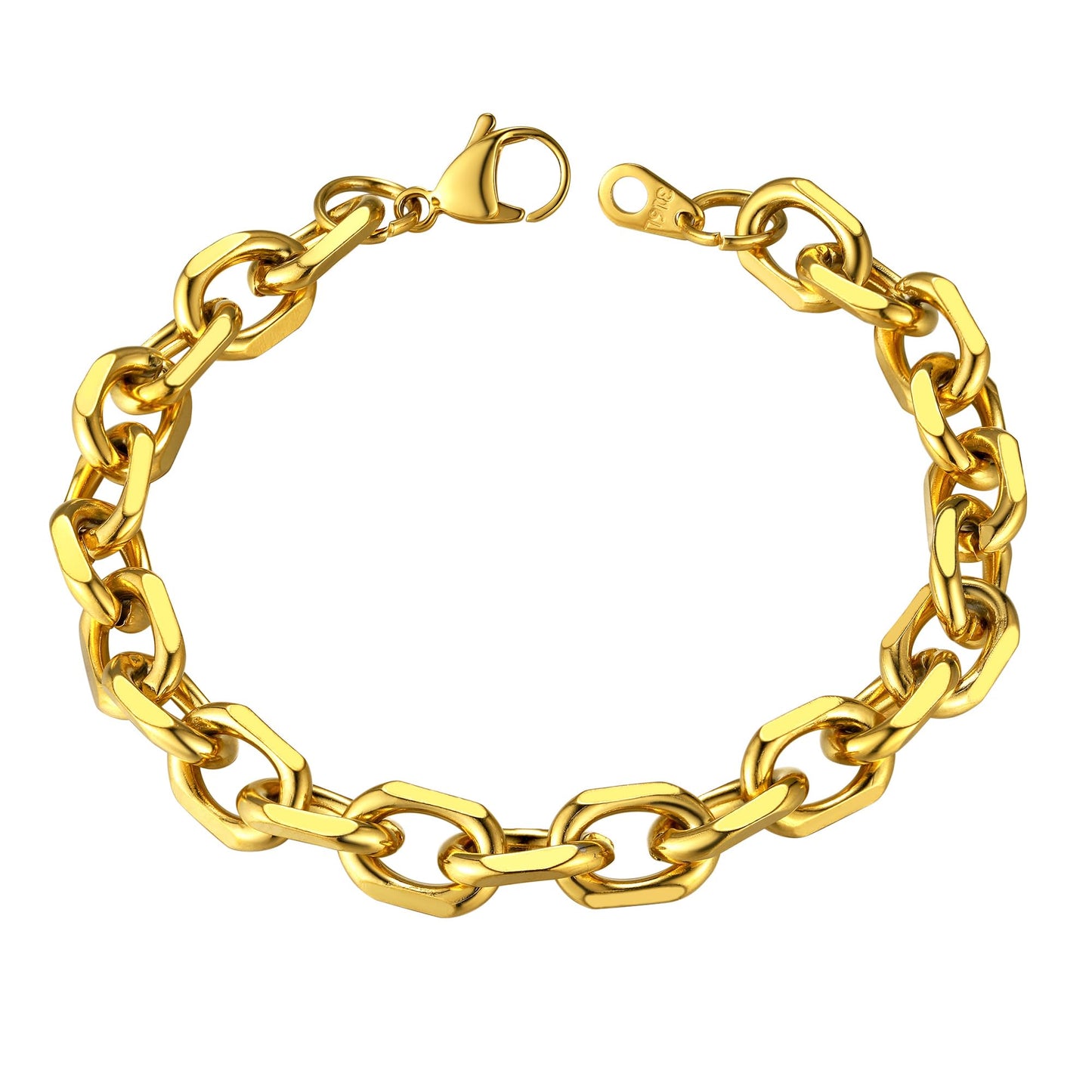 ChainsHouse Mens Women Cable Chain Link Bracelet 18K Gold Plated Stainless Steel 9mm,8.3 inch