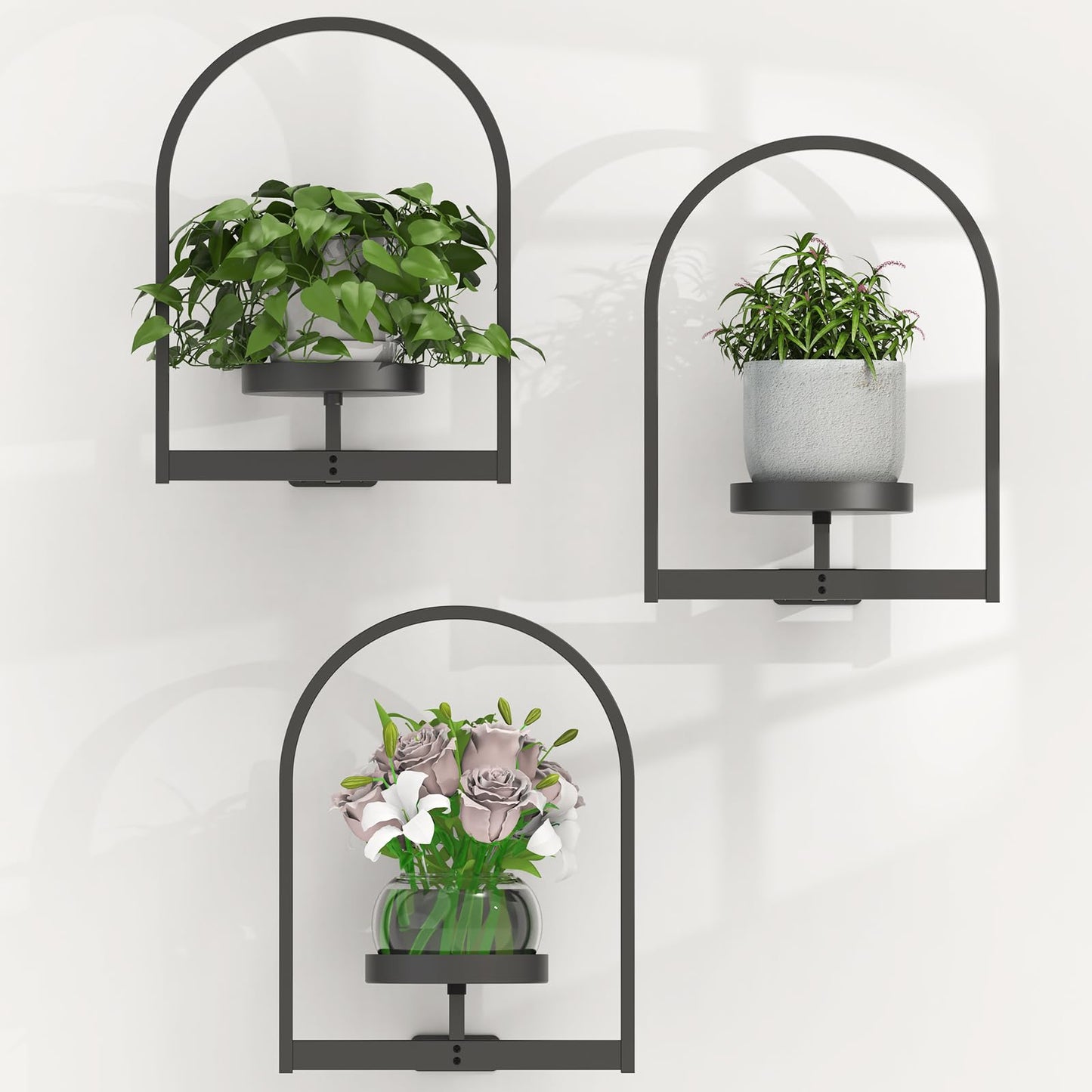 PEKGRIL 3 Pack Wall Plant Holders, Metal Window Planters Shelves, Indoor Plants Stands, Wall Decor Planter Hanging Shelf, Gifts for Plant Lovers