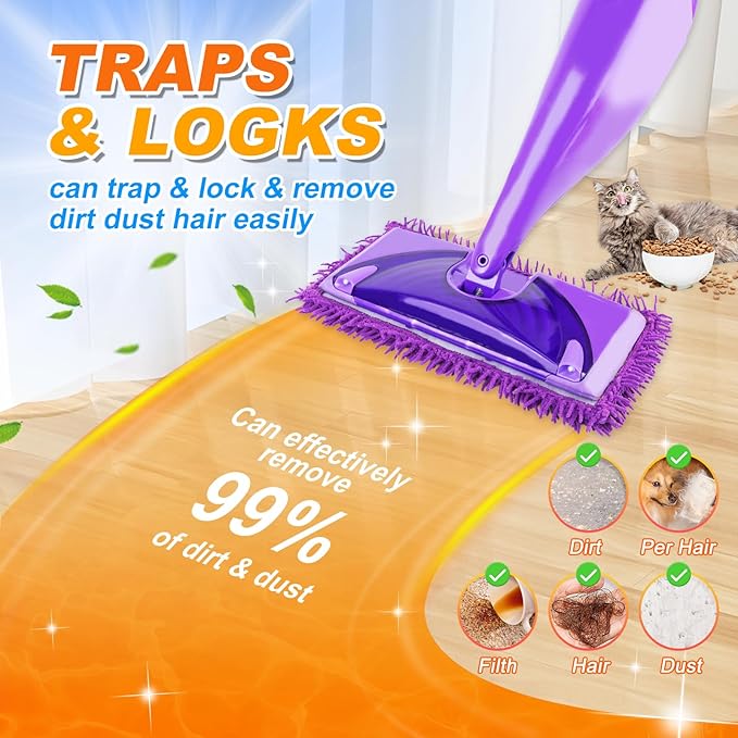 6 Pack Wet Jet Pads Refills for Swiffer WetJet, Washable Reusable Mop Pads for Hardwood Floor Cleaning, Purple(Mop is Not Included)