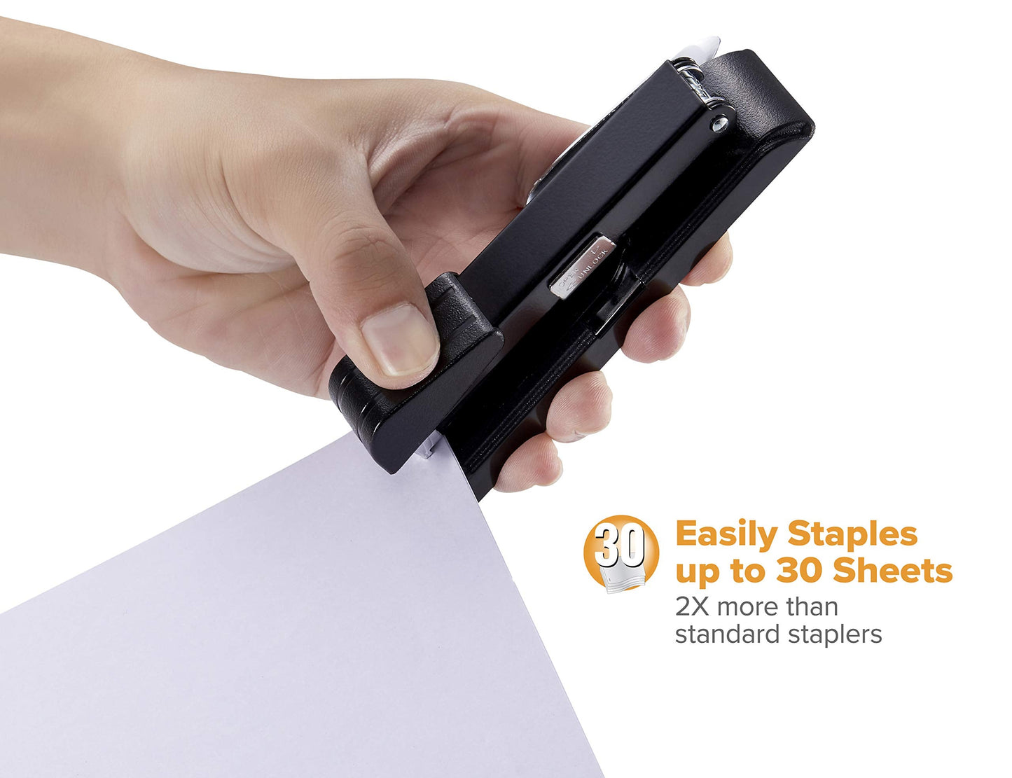 Bostitch Office B8 PowerCrown Travel & Desktop Stapler, 30 Sheet Capacity, Durable Metal, Black.