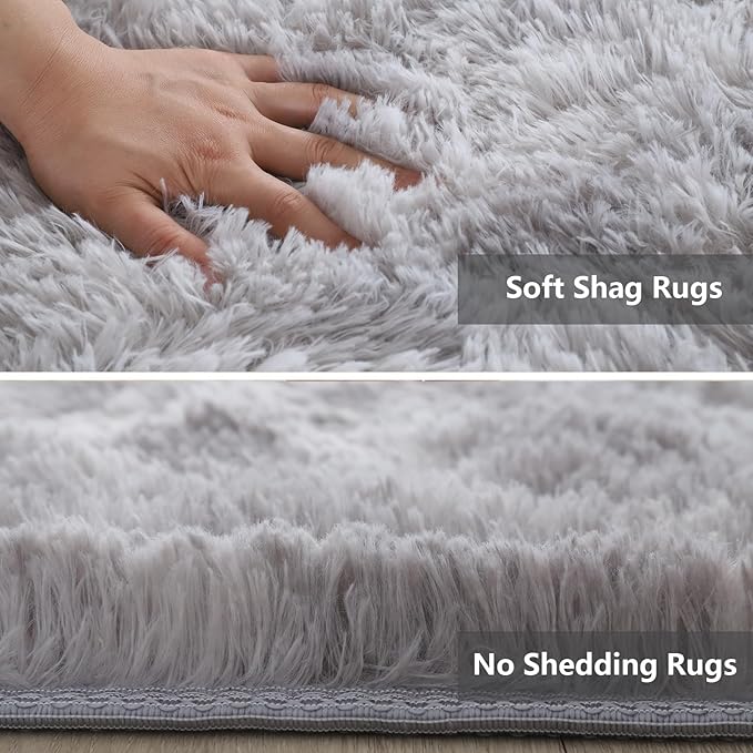 9X12 Large Area Rugs for Living Room Bedroom,Big Shag Rug for Bedroom Dorm,Soft Fluffy Indoor Carpet Nursery Rugs for Kids Girls Room Home Decor (Mottling Grey, 9X12 Feet)