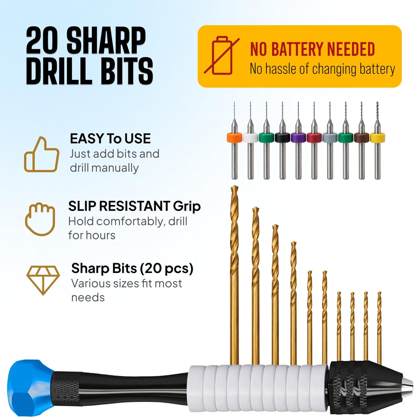 Micro Drill Bits Set with Pin Vise | Small Hand Drill - Pin Vise Hand Drill Manual, PCB Mini Bits for Resin Beads Polymer Clay | DYI Jewelry Making, set