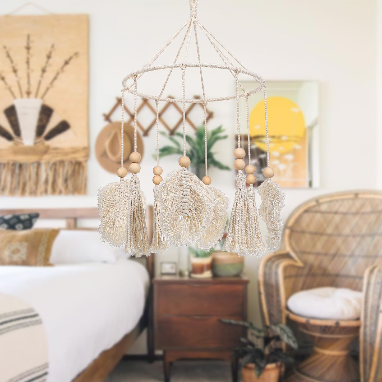 Boho Crib Mobile Handmade Neutral Crib Mobile Nursery Decoration for Nursery Room Decor