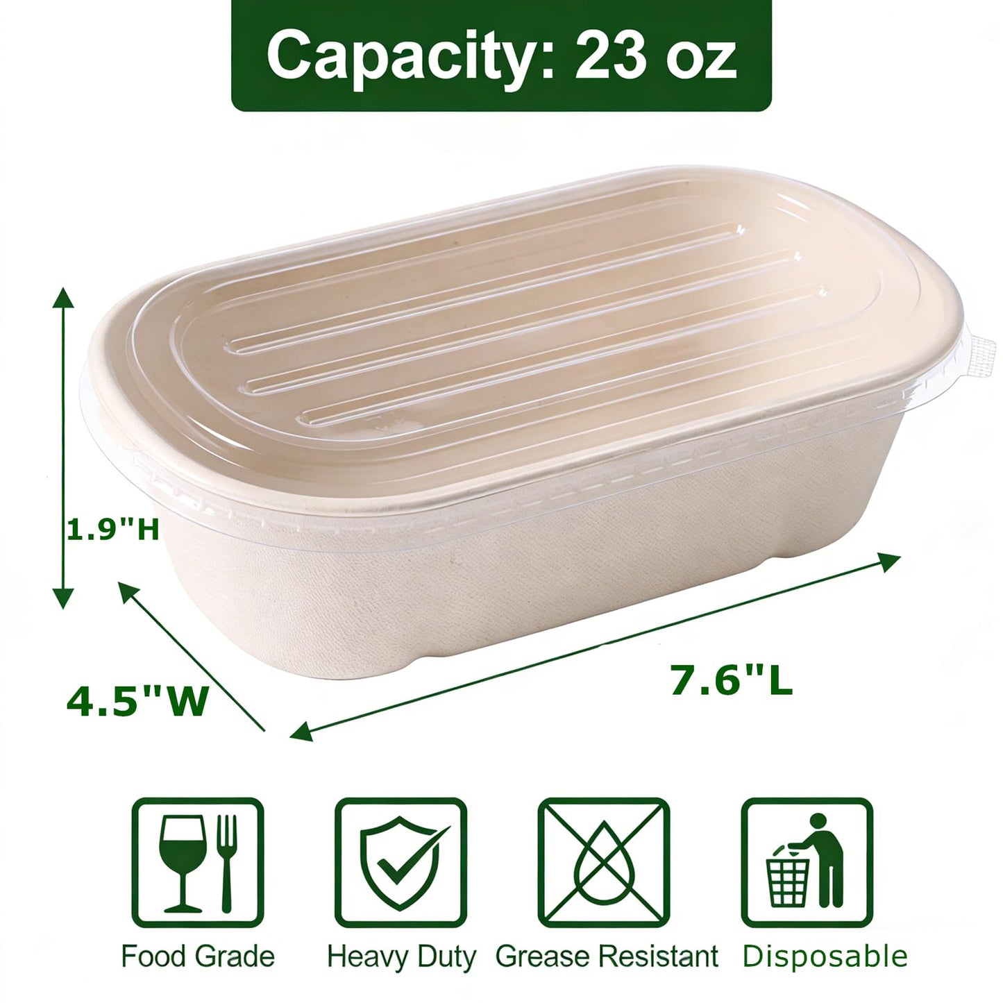 NROZIET 50 Pack Disposable Meal Prep Containers, 23oz Take Out Food Containers with Lid, Microwave Safe Bagasse To Go Paper Bowls Soup Serving Bowls for Salad, Leftovers, Lunch